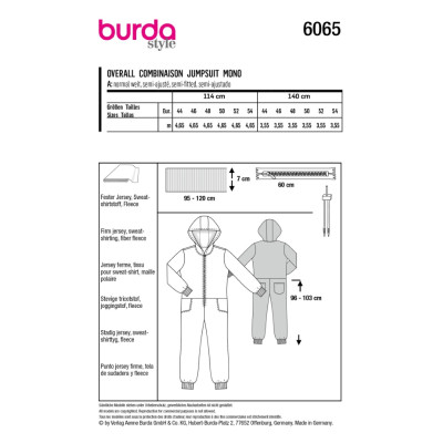 Střih Burda 6065, návod k šití: pánská tepláková souprava, overal