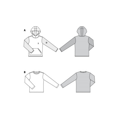 Střih Burda 6064, návod k šití: pánské tričko s dlouhým rukávem, mikina s kapucí