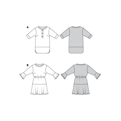 Střih Burda 6060, návod k šití: tunika, šaty s volány