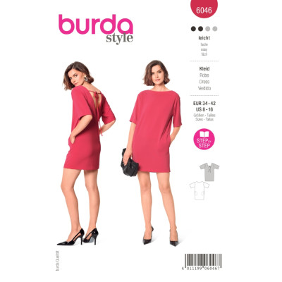 Střih Burda 6046, návod k šití: mini šaty s výstřihem na zádech