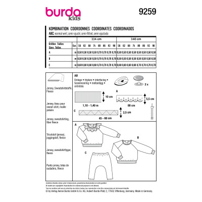 Střih Burda 9259, návod k šití: dětská mikina a tepláky