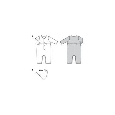 Střih Burda 9258, návod k šití: overal se zapínáním na patentky na nohavicích
