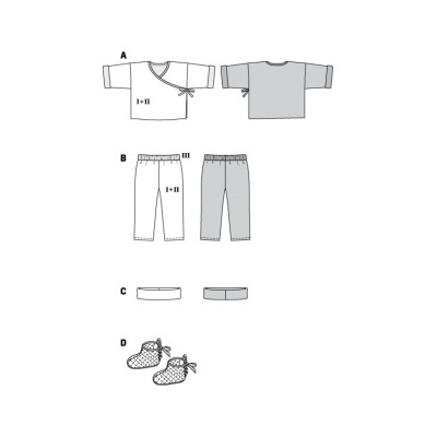 Střih Burda 9257, návod k šití: zavinovací tričko, tepláčky, čelenka a capáčky