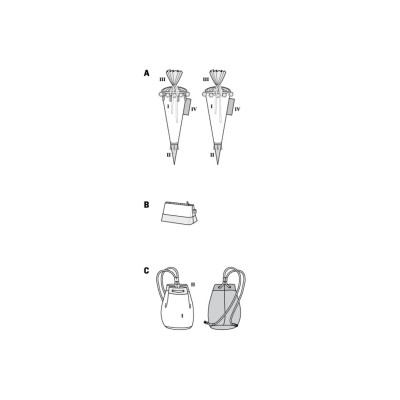 Střih Burda 9256, návod k šití: kornout, penál, batoh