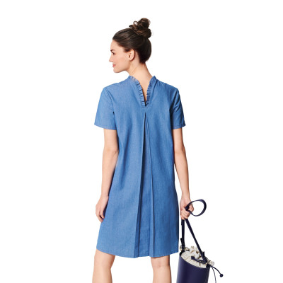 Střih Burda 6039, návod k šití: rovné šaty se skladem na zádech, halenka