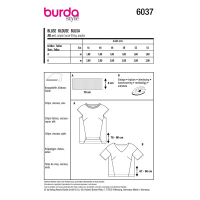 Střih Burda 6037, návod k šití: volná halenka