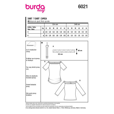 Střih Burda 6021, návod k šití: tričko se spadlými rameny
