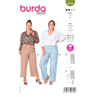 Střih Burda 6019, návod k šití: rovné kalhoty se zipem na boku
