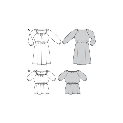 Střih Burda 6016, návod k šití: halenkové šaty s gumou v pase, halenka
