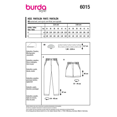 Střih Burda 6015, návod k šití: džíny "mrkváče", džínové šortky