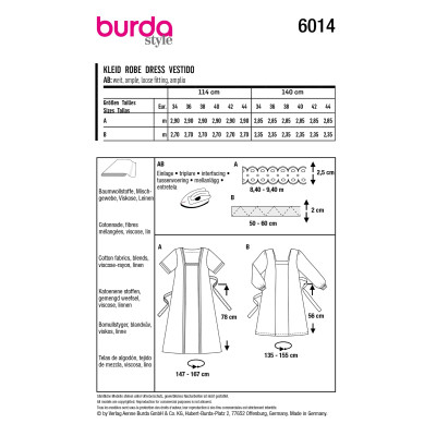 Střih Burda 6014, návod k šití: tunikové šaty s páskem, tunika, lněné šaty