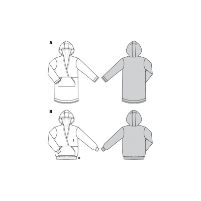 Střih Burda 6012, návod k šití: mikinové šaty, mikina s kapucí