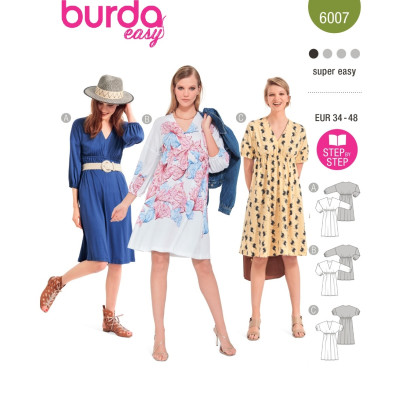 Střih Burda 6007, návod k šití: vzdušné šaty s gumičkou pod prsy