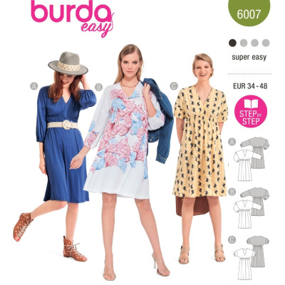 Střih Burda 6007, návod k šití: vzdušné šaty s gumičkou pod prsy