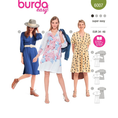 Střih Burda 6007, návod k šití: vzdušné šaty s gumičkou pod prsy