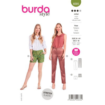 Střih Burda 6005, návod k šití: cigaretové kalhoty, šortky