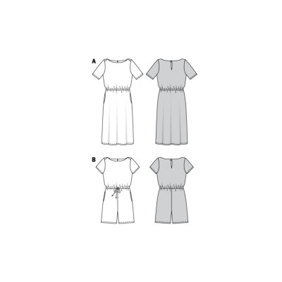 Střih Burda 6004, návod k šití: tričkové šaty s gumou v pase, overal