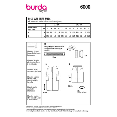 Střih Burda 6000, návod k šití: sukně s kapsami, maxi sukně