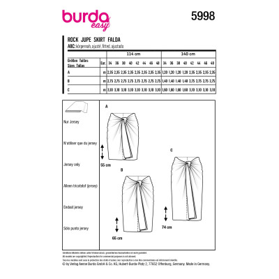 Střih Burda 5998, návod k šití: zavinovací sukně, mini sukně
