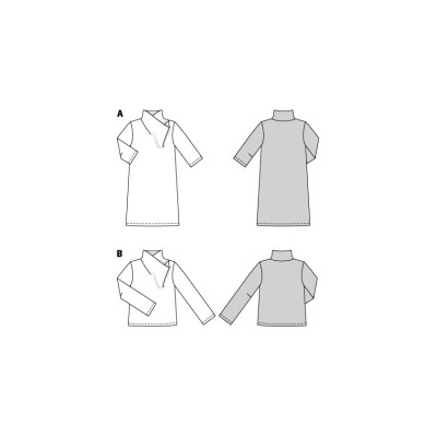 Střih Burda 5989, návod k šití: tričko, šaty s rolákovým límcem, rolák