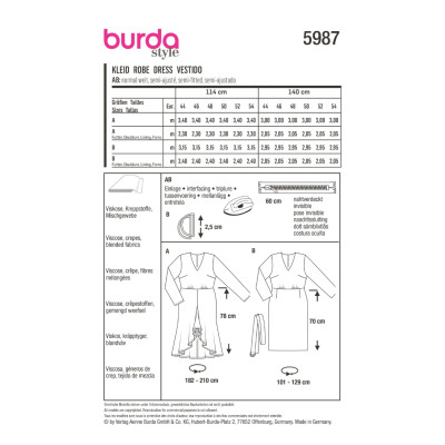 Střih Burda 5987, návod k šití: zvonové šaty, pouzdrové šaty