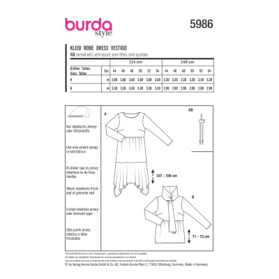 Střih Burda 5986, návod k šití: delší tričko s rolákem, tričkové šaty
