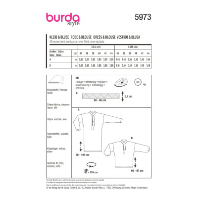Střih Burda 5973, návod k šití: halenkové šaty se šálovým límcem, halenka