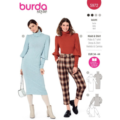 Střih Burda 5972, návod k šití: svetrové šaty s rolákem, rolák