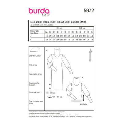 Střih Burda 5972, návod k šití: svetrové šaty s rolákem, rolák