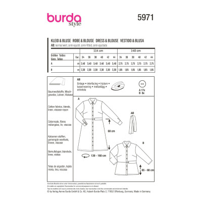 Střih Burda 5971, návod k šití: košilové šaty, košile
