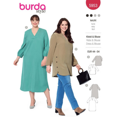 Střih Burda 5953, návod k šití: tunika, tunikové šaty