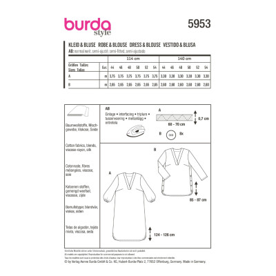 Střih Burda 5953, návod k šití: tunika, tunikové šaty