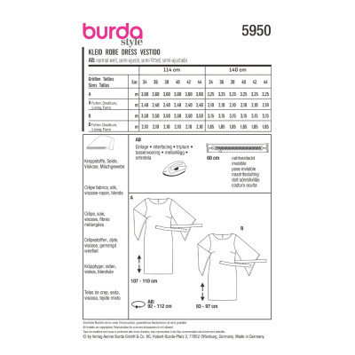 Střih Burda 5950, návod k šití: halenkové šaty s páskem, tunika, tričkové šaty