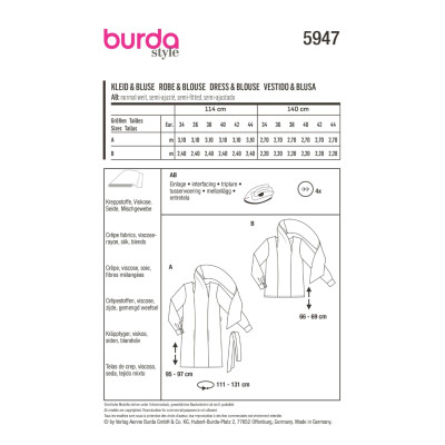 Střih Burda 5947, návod k šití: šaty se šálovým límcem, halenka