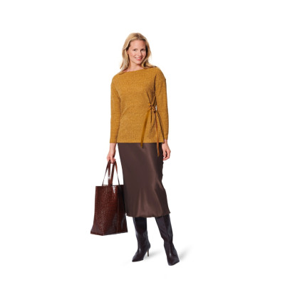 Střih Burda 5940, návod k šití: tričko se zavazováním na boku, mikina, svetr