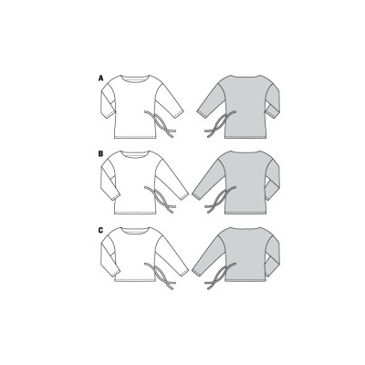 Střih Burda 5940, návod k šití: tričko se zavazováním na boku, mikina, svetr